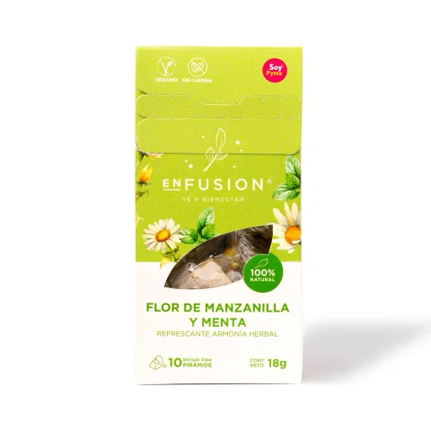 Caja verde de infusión flor de manzanilla y menta.