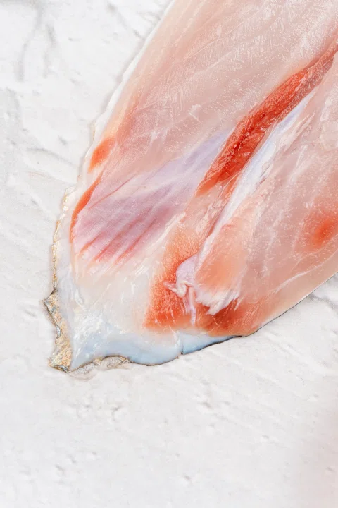Detalle de filete de pescado rosado.