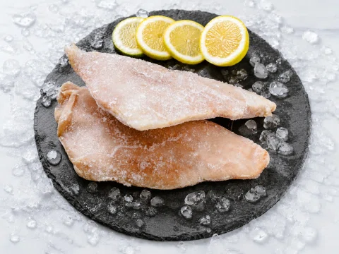Dos filetes de pescado blanco congelados con limón.