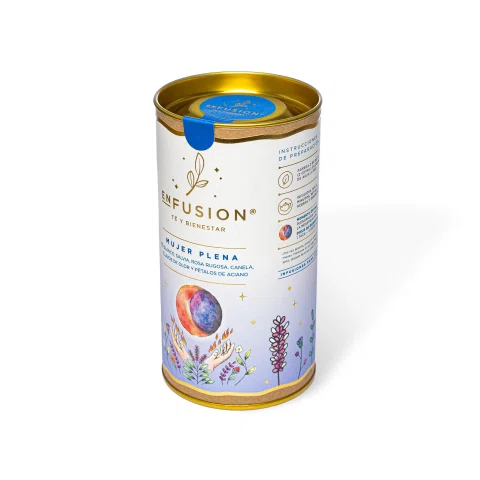 Lata cilíndrica de infusión sobre fondo blanco.