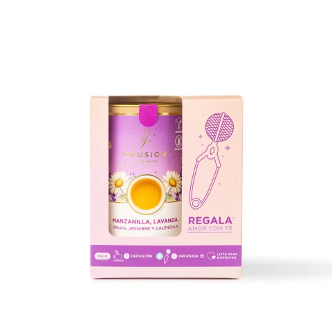 Pack rosado de infusión sobre fondo blanco.
